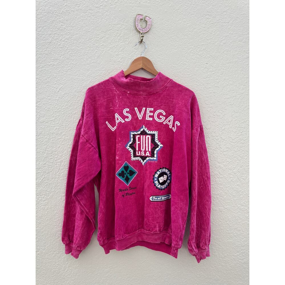 Vintage Las Vegas Pink Acid Wash Distressed Oversized Graphic Sweatshirt